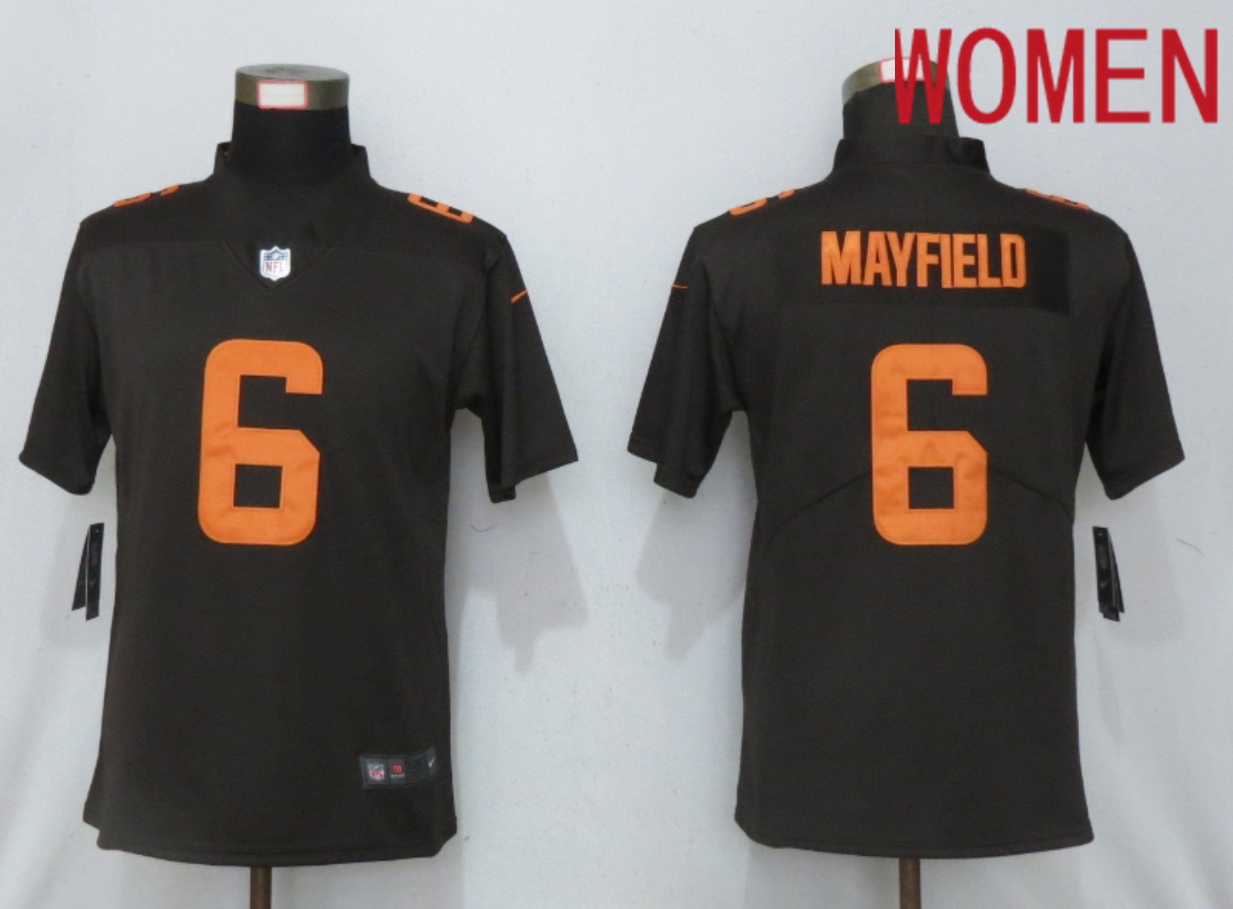 Women Cleveland Browns #6 Mayfield Brown lternate Vapor Elite Playe Nike NFL Jersey->women nfl jersey->Women Jersey